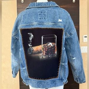 Forever 21 Distressed Cigar Denim Jacket- Blue, Size Men's XXL